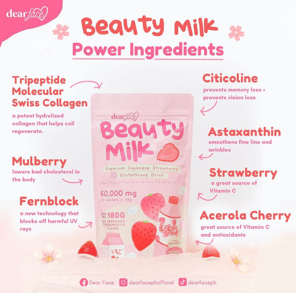 DEAR FACE Beauty Milk Strawberry 10s