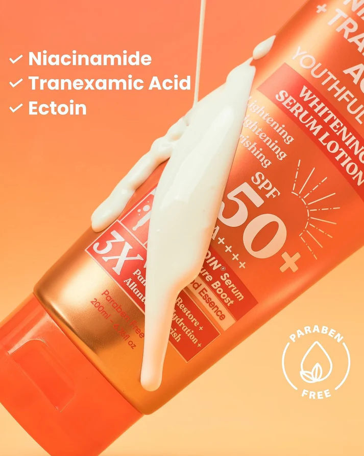 LUXE ORGANIX Niacinamide + Tranexamic Acid Youthful Glow Whitening Serum Lotion SPF50 200ml