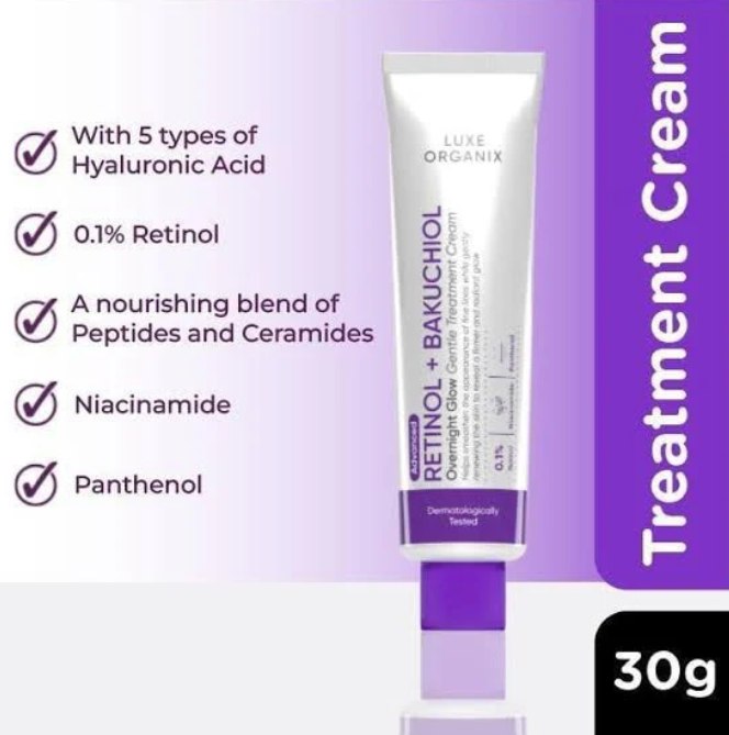 LUXE ORGANIX Advanced Retinol + Bakuchiol Overnight Glow Gentle Treatment Cream 30g