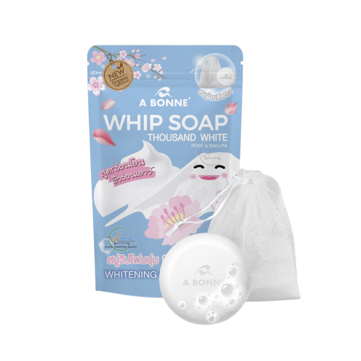 A BONNE' Whip Soap Thousand White Rose and Sakura 100g