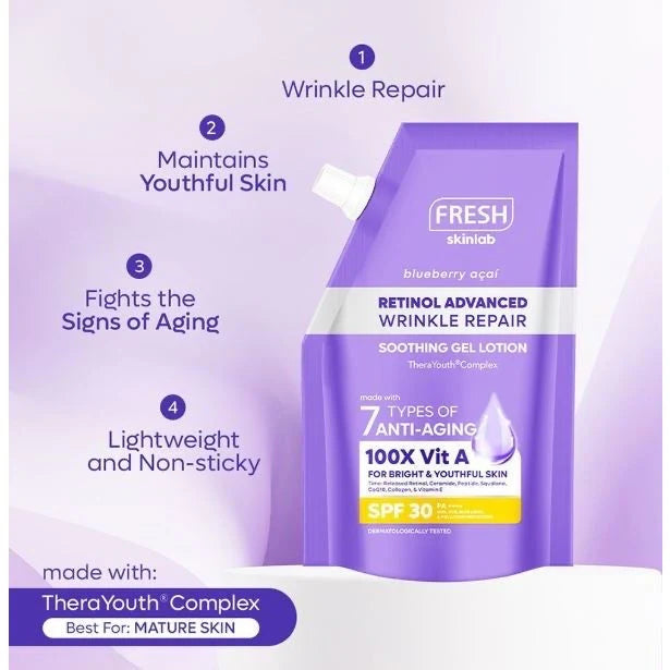 FRESH Skinlab Blueberry Acai Retinol Advance Wrinkle Repair Soothing Gel Lotion SPF 30 200ml