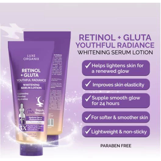 LUXE ORGANIX Retinol + Gluta Youthful Radiance Whitening Serum Lotion (350ml)