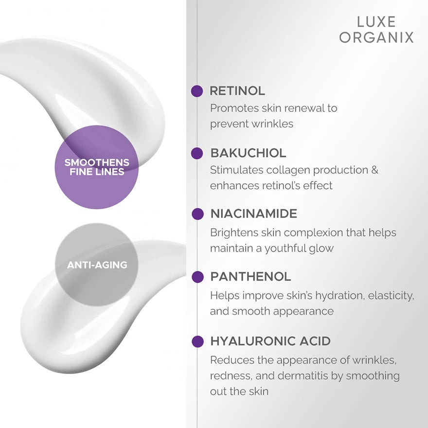 LUXE ORGANIX Advanced Retinol + Bakuchiol Overnight Glow Gentle Treatment Cream 30g