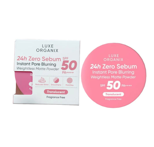 Luxe Organix 24H Zero Sebum Instant Pore Blurring Weightless Matte Powder Spf 50 Pa++++ Translucent 15G