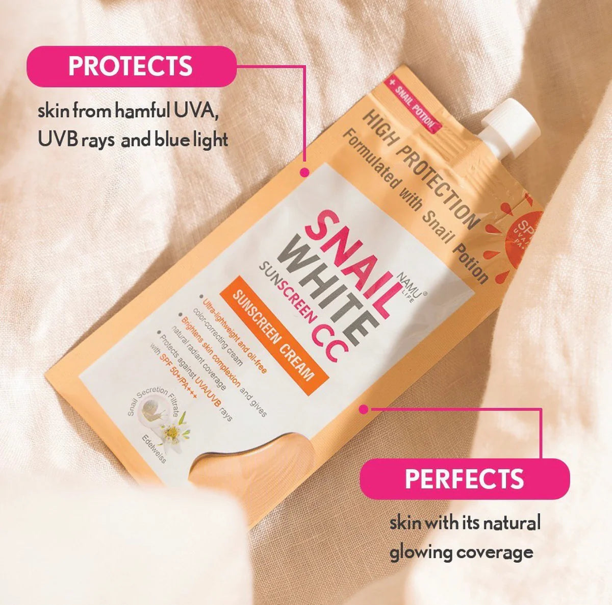 SNAIL WHITE - Tinted Sunscreen UVA / UVB SPF 50/PA+++ Light Not Sticky 6ml.x 6