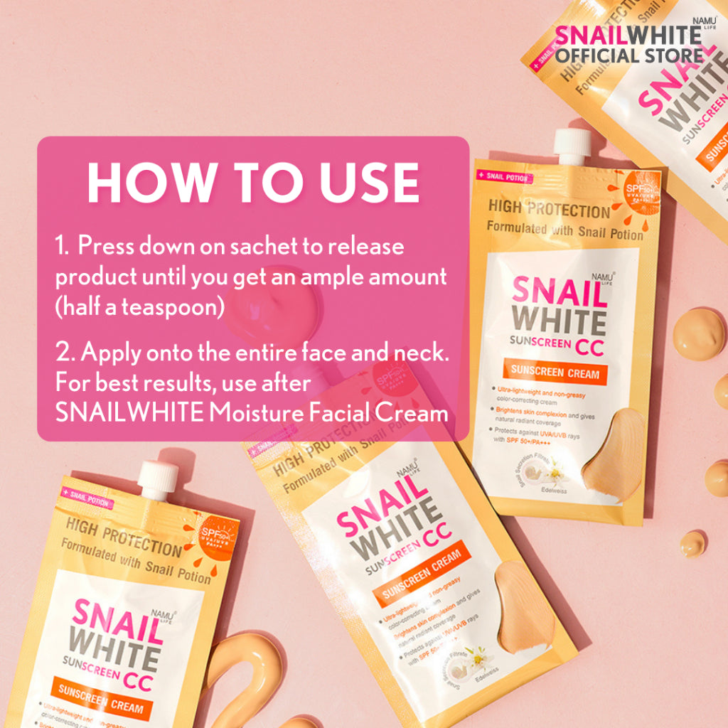 SNAIL WHITE - Tinted Sunscreen UVA / UVB SPF 50/PA+++ Light Not Sticky 6ml.x 6