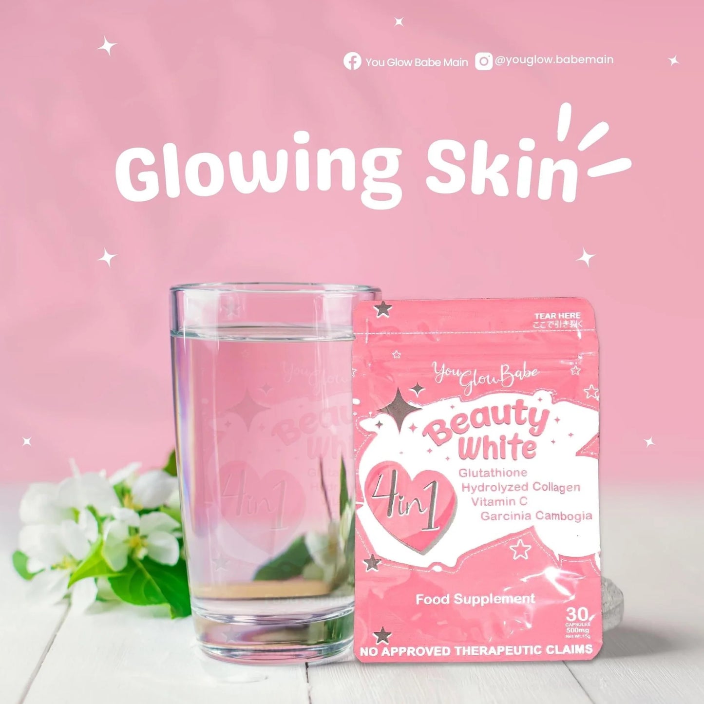 YOU GLOW BABE Beauty White 4in1 (Glutathione, Collagen, Vitamin C) 30 Capsules