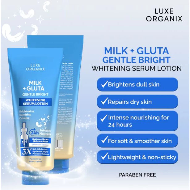 LUXE ORGANIX Milk + Gluta Gentle Bright Whitening Serum Lotion (350ml)