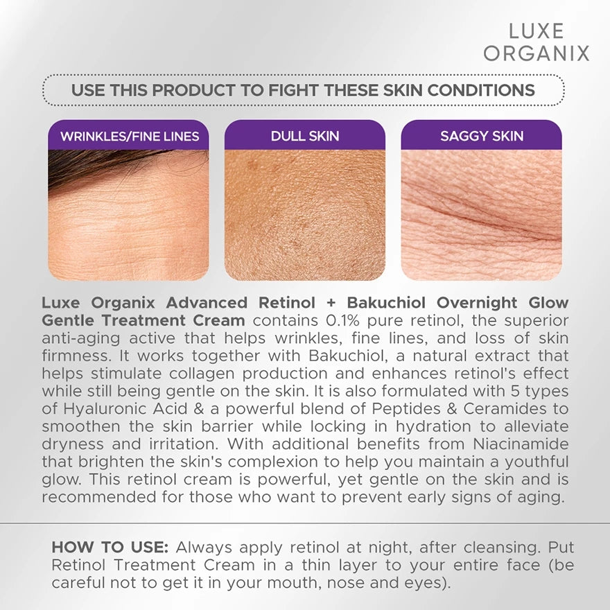 LUXE ORGANIX Advanced Retinol + Bakuchiol Overnight Glow Gentle Treatment Cream 30g